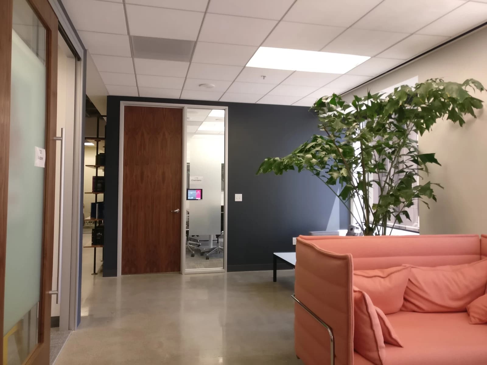 Lounge area and meeting hall inside the Wikimedia Foundation office in San Francisco.