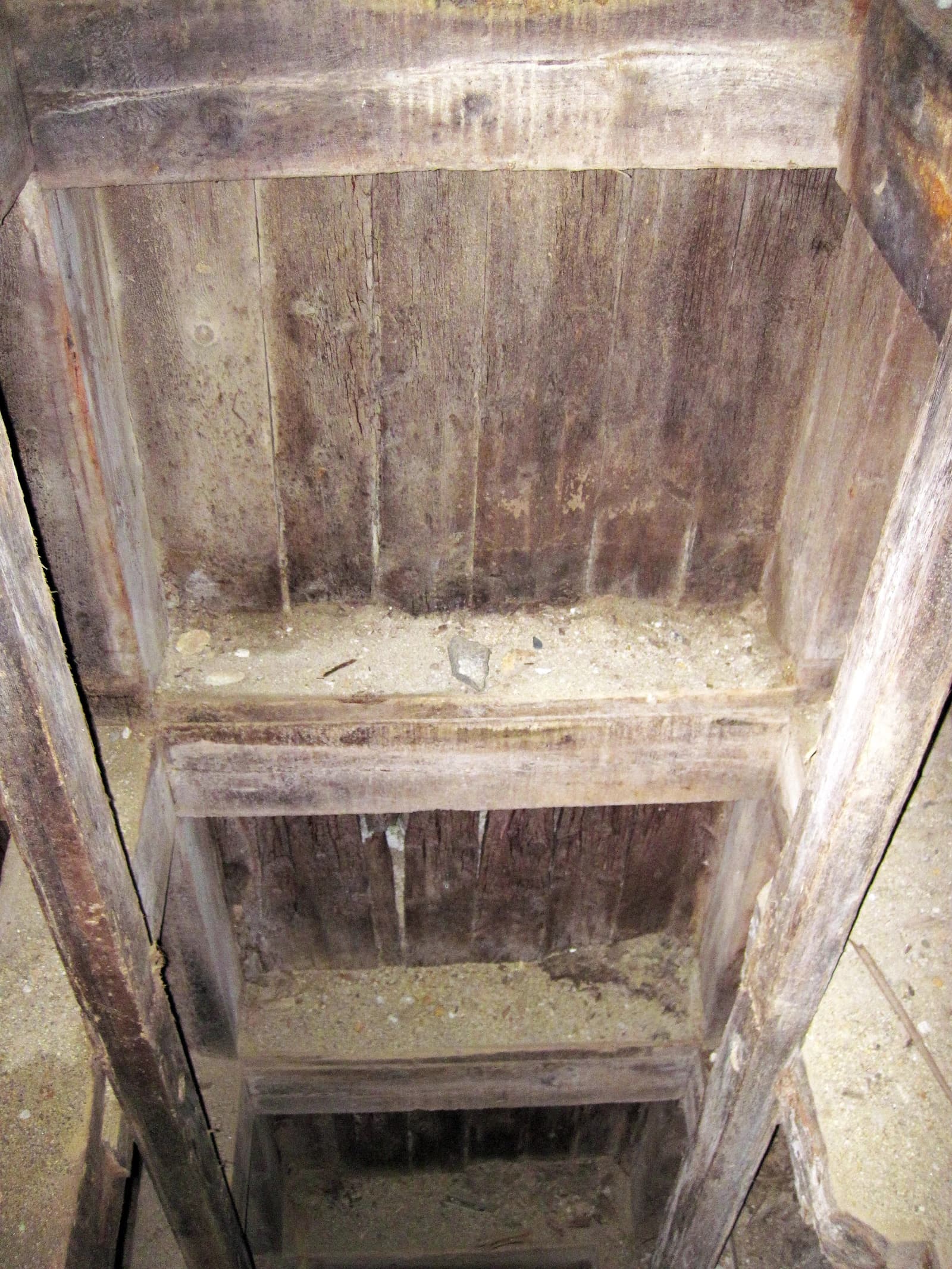Wooden supports inside a mine shaft at Orphan Girl Mine in Butte, Montana.
