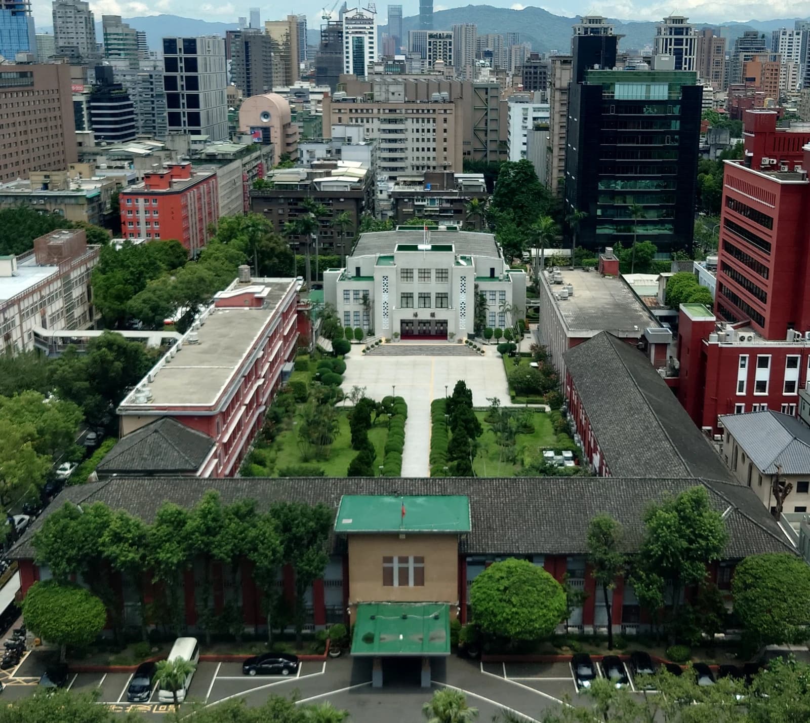 Aerial view of the main Legislative Yuan building and surrounding grounds in Taipei, Taiwan.