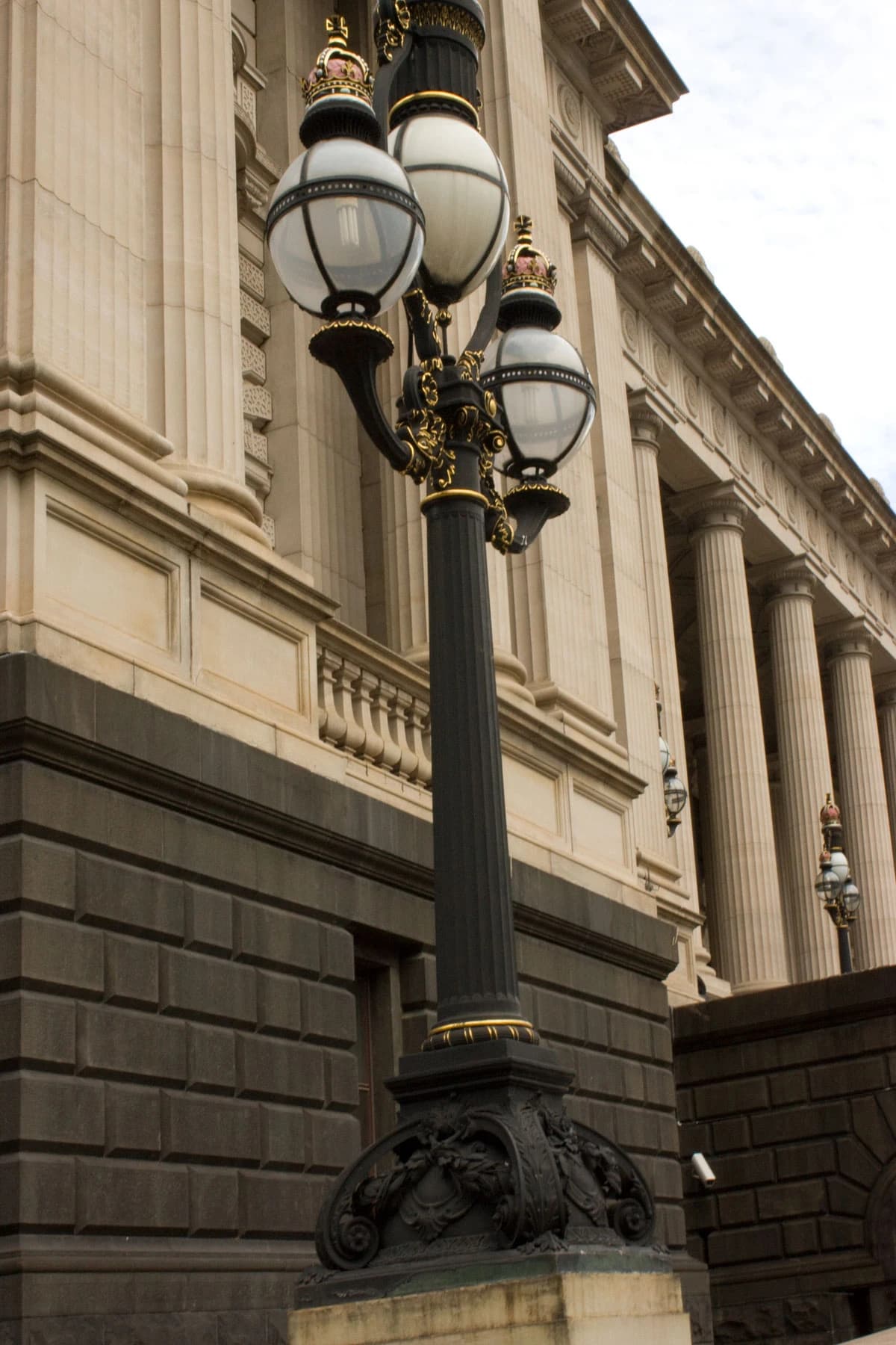 Decorative lamp post in front of Parliament House, Melbourne, Victoria, Australia.