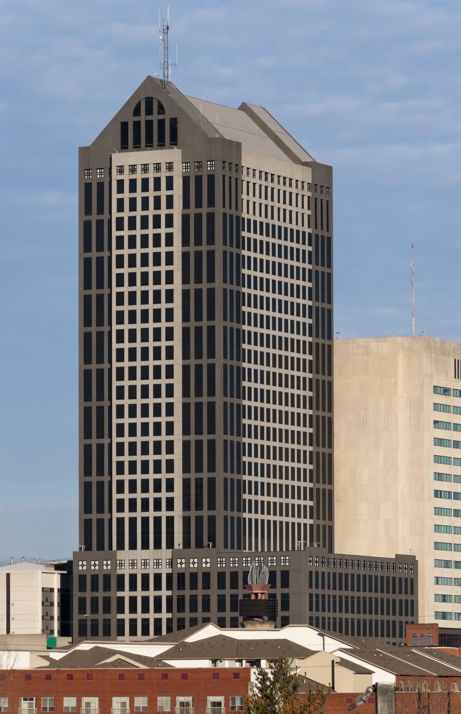 Franklin County Court House, a multi-story building with a pointed roof.