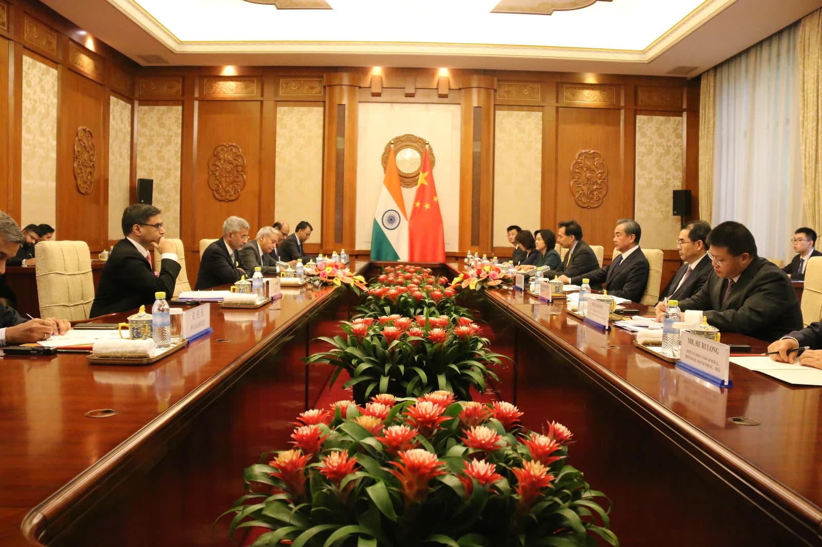 Indian and Chinese delegations at a bilateral meeting in Beijing.