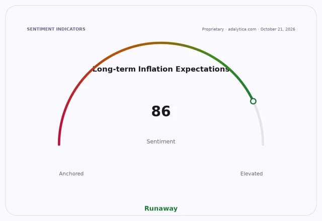 Gauge dial showing Long-term Inflation Expectations at 86, in the 'Runaway' zone.