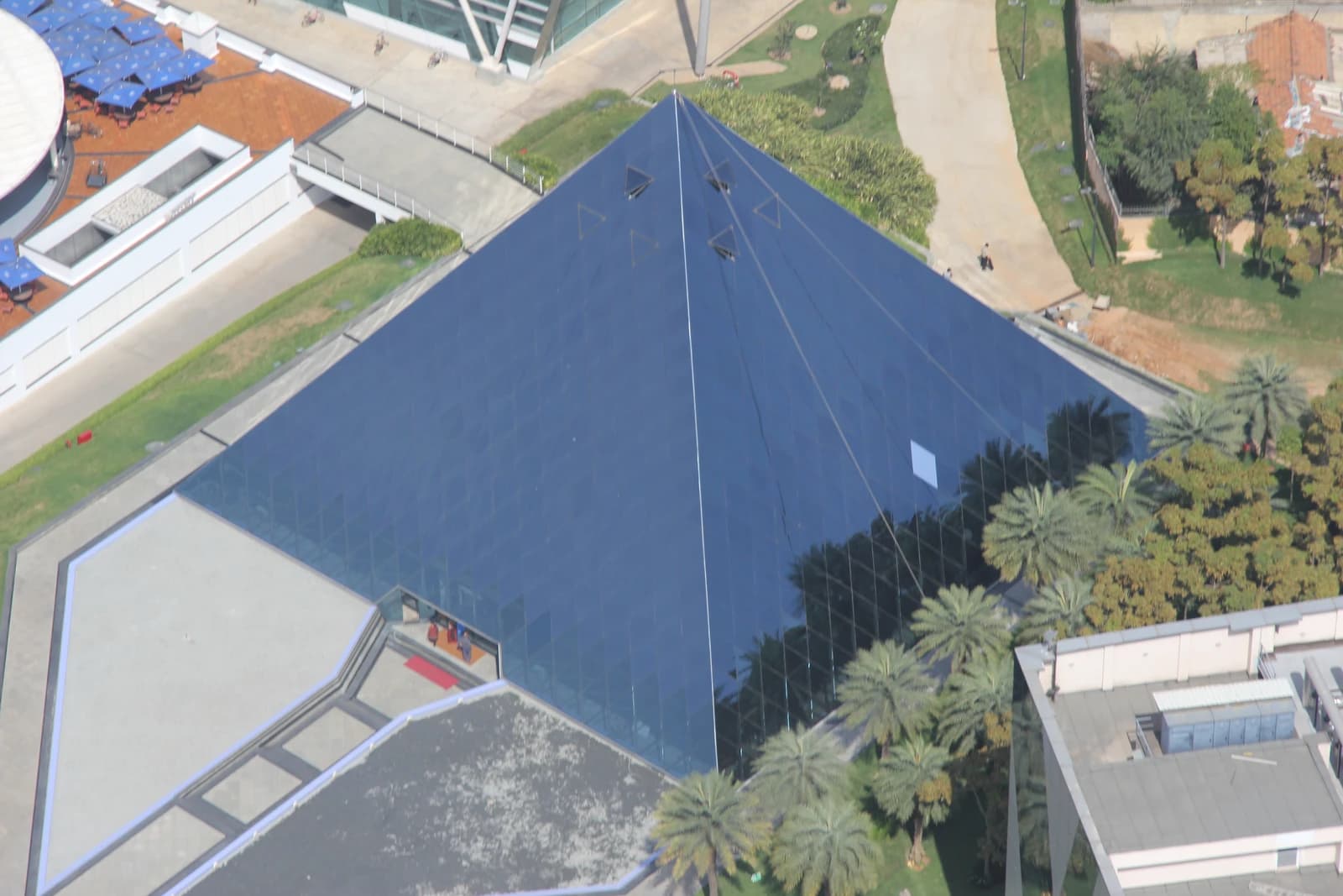 Aerial view of the Glass Pyramid at the Infosys Campus.