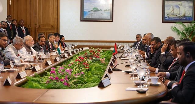 Prime Minister Narendra Modi attends delegation level talks with officials in Maldives.
