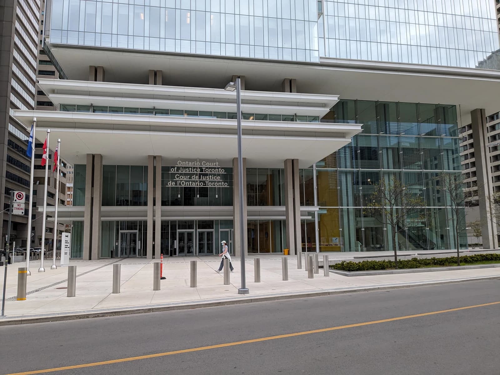Exterior view of the Ontario Court of Justice building in downtown Toronto.
