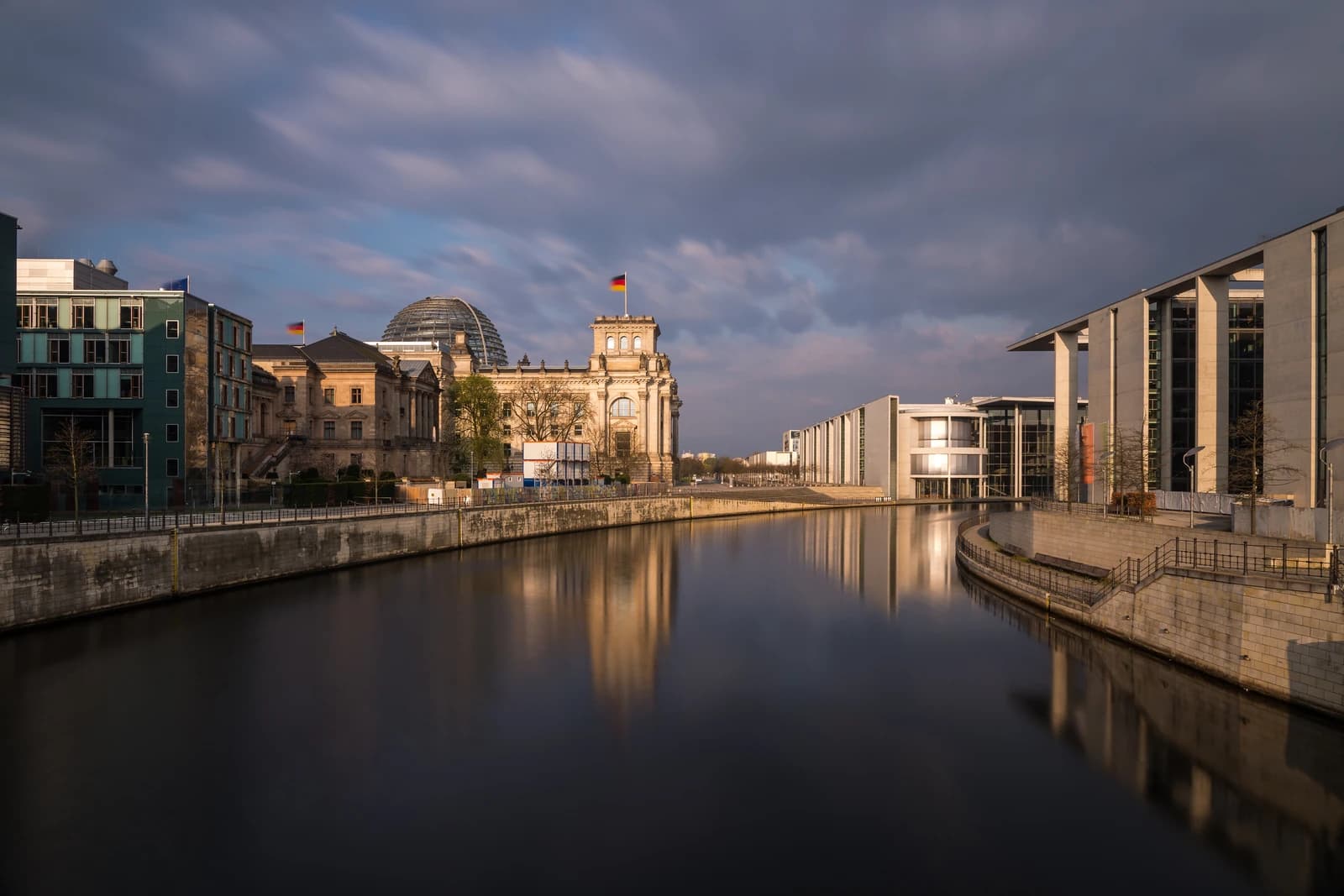 Buildings of the German parliament and government offices along the Spree River in Berlin.