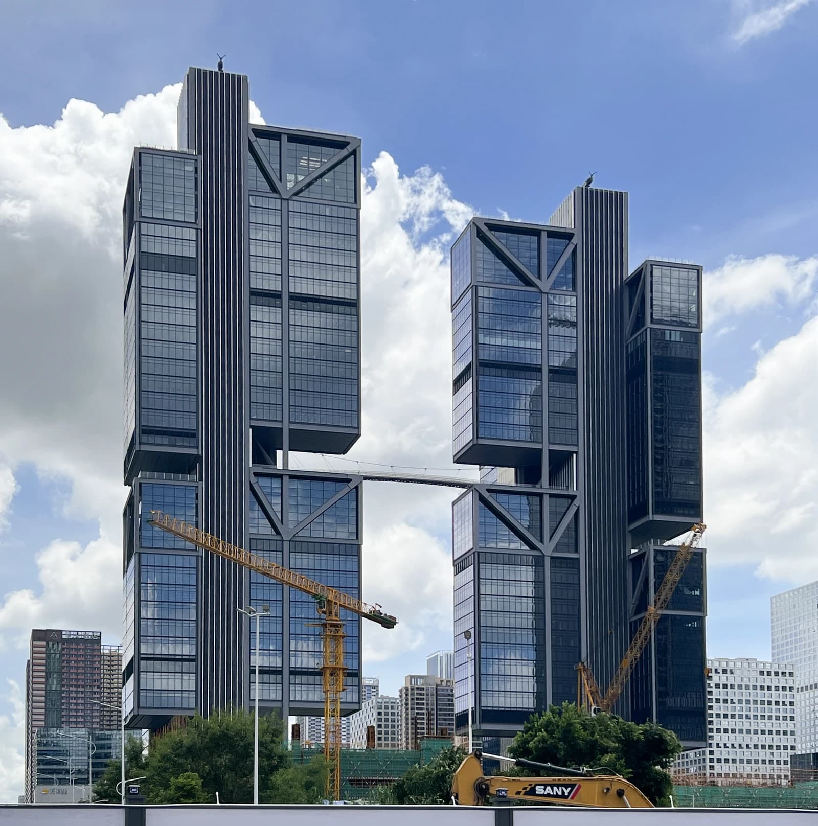 Modern high-rise buildings of the DJI Headquarters in Shenzhen, China.