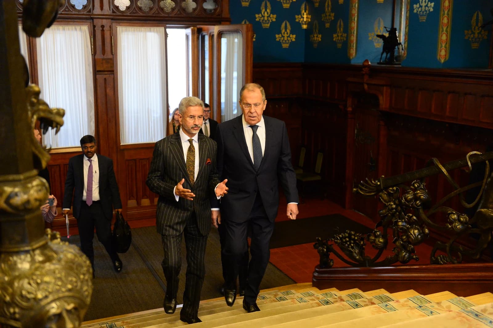 Dr. S. Jaishankar, India's External Affairs Minister, walking with Sergey Lavrov, Russia's Foreign Minister.