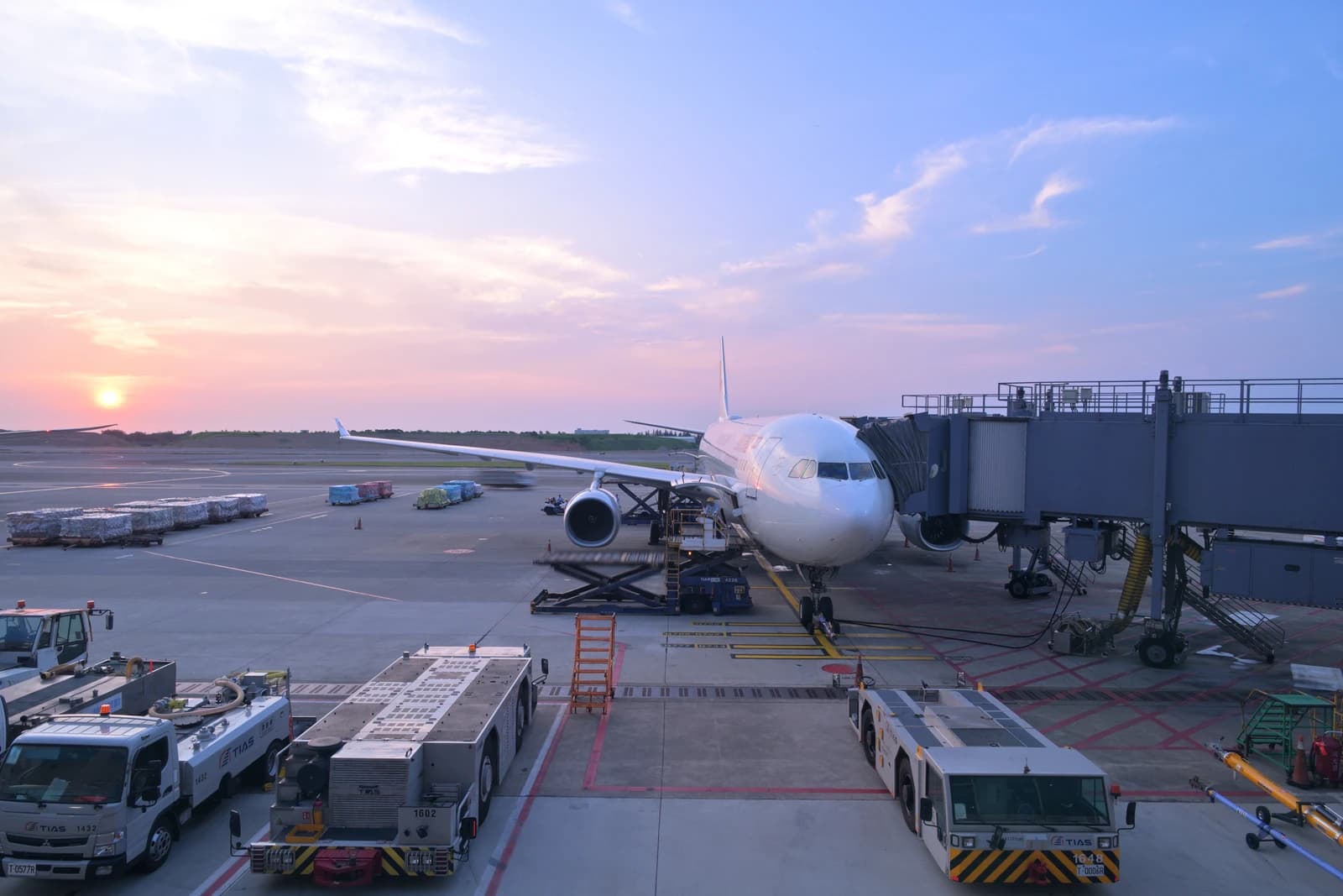 China Eastern Airlines Airbus A330-300 parked at gate D3 at Taoyuan International Airport.