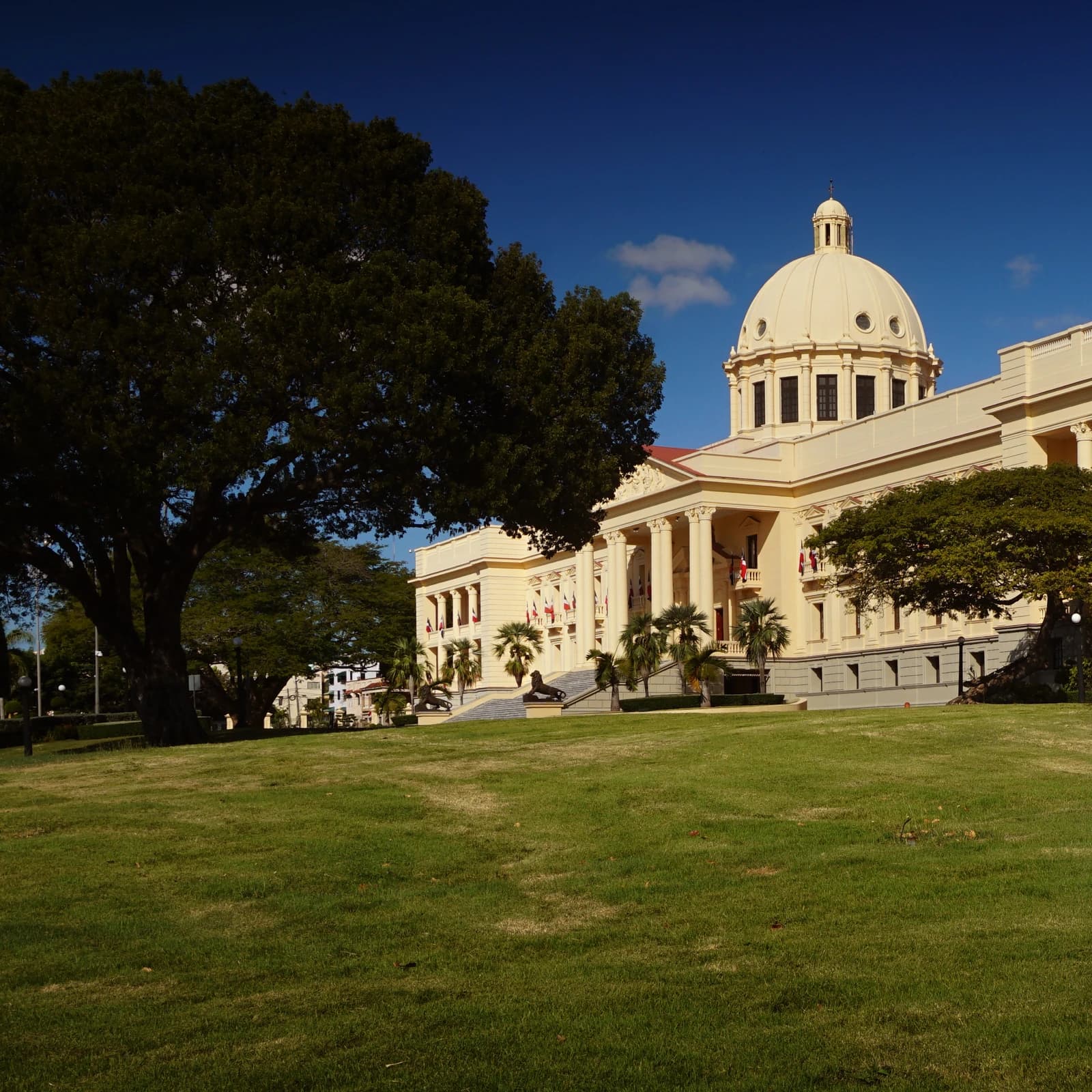 Palacio Nacional, the presidential palace of the Dominican Republic, under a clear blue sky.