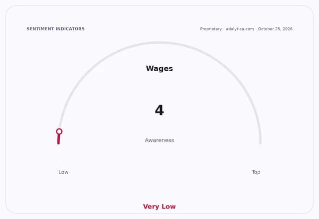 A gauge dial indicating 'Wages Awareness' at a 'Very Low' level with a score of 4.