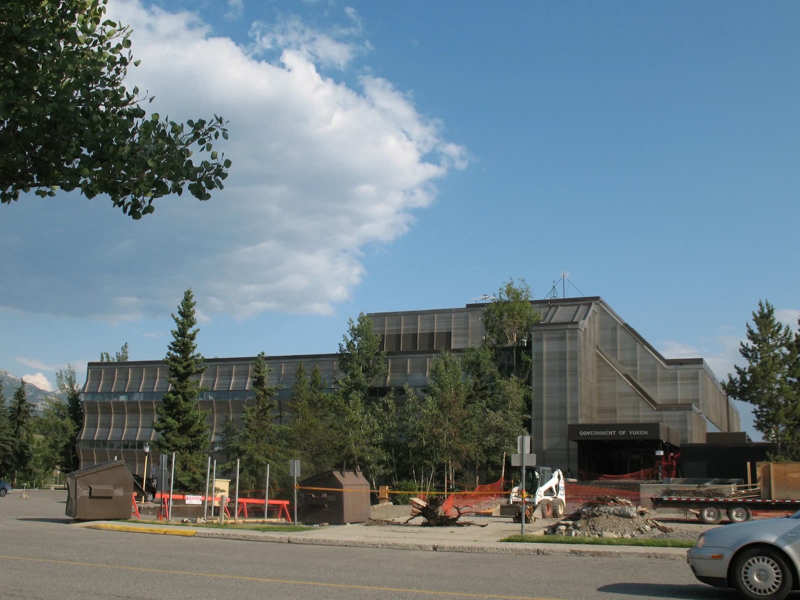 Yukon Government building exterior with construction visible in the foreground.