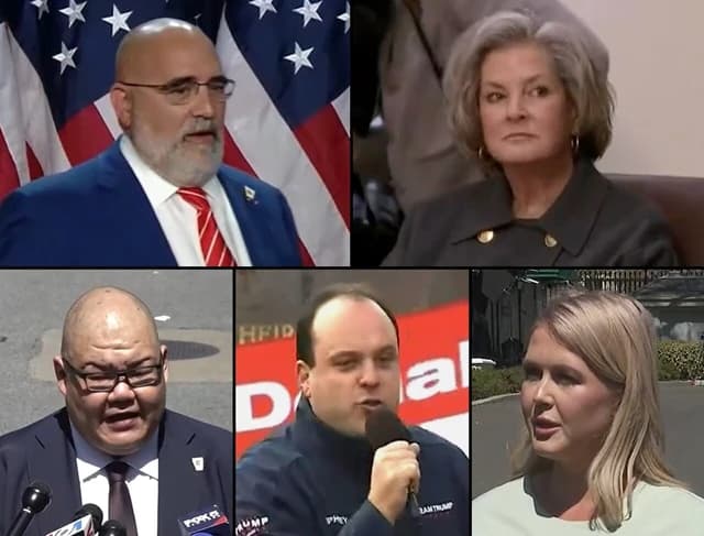 Five individuals, identified as Donald Trump's 2024 campaign staff, in a collage.