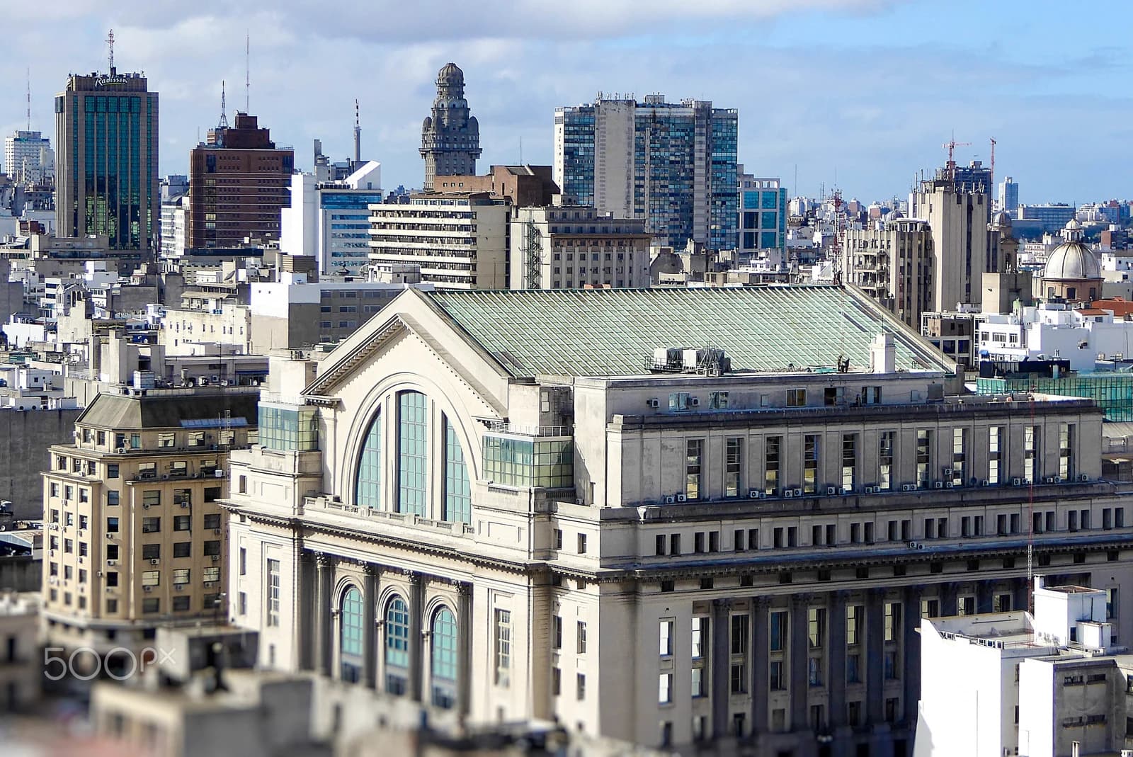 Aerial view of the historic Casa Central, BROU building in Montevideo, Uruguay.