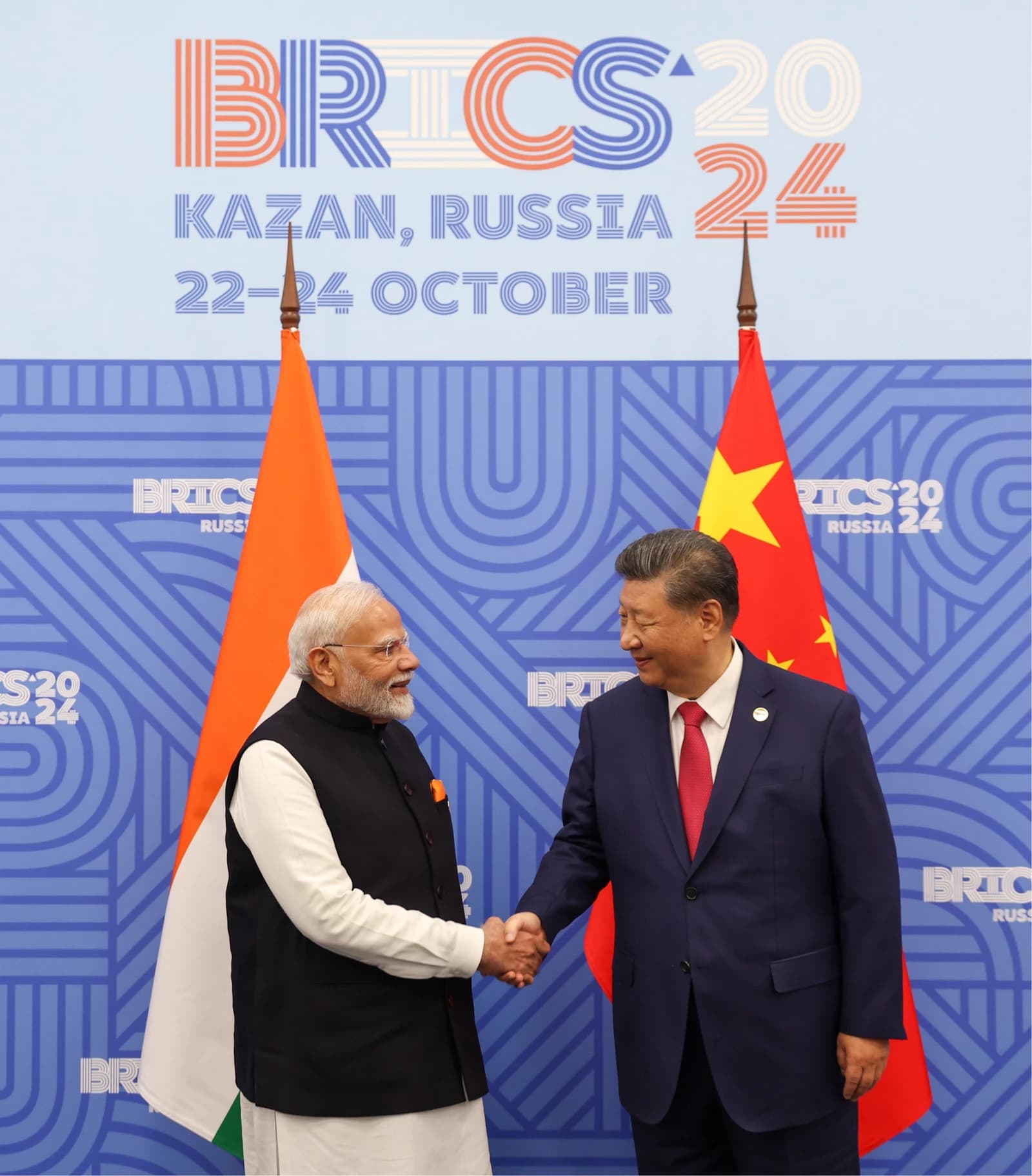 President Xi Jinping shaking hands with Prime Minister Narendra Modi at the BRICS Summit.