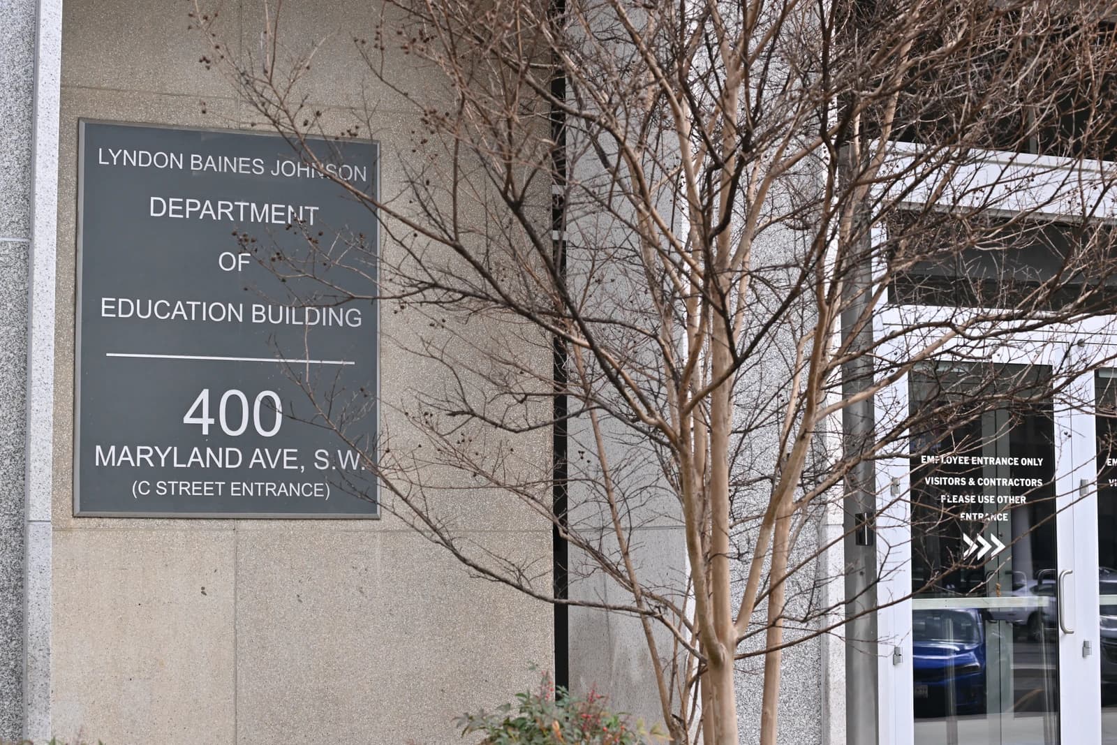 Entrance sign for the Lyndon Baines Johnson Department of Education Building.