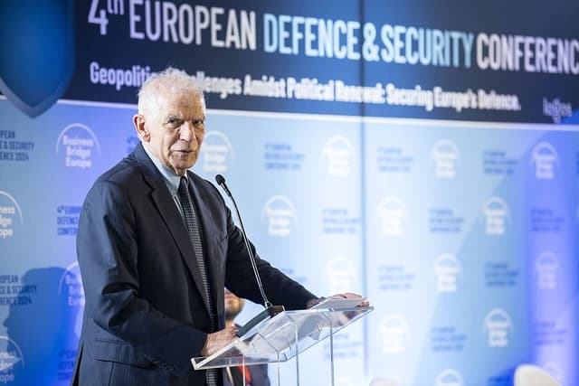 Josep Borrell, High Representative of the Union, speaking at a conference podium.