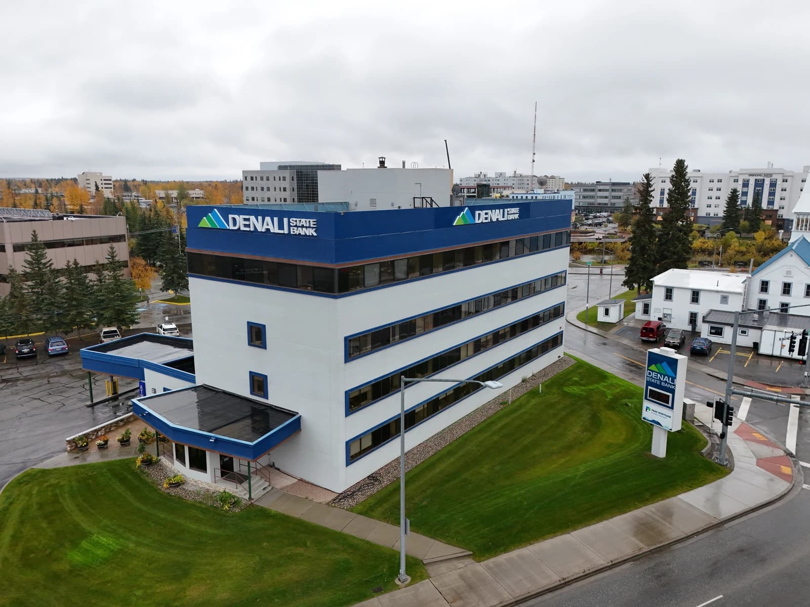 Exterior view of the Denali State Bank headquarters building in Fairbanks, Alaska.