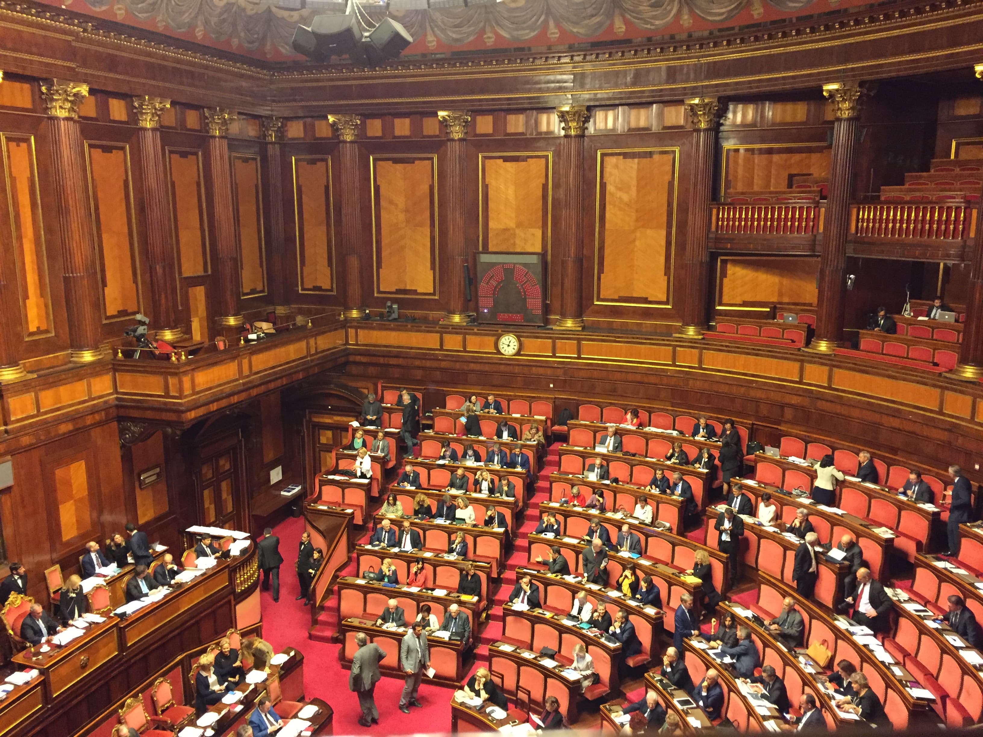 Interior view of the Italian Senate chamber in Palazzo Madama, Rome.