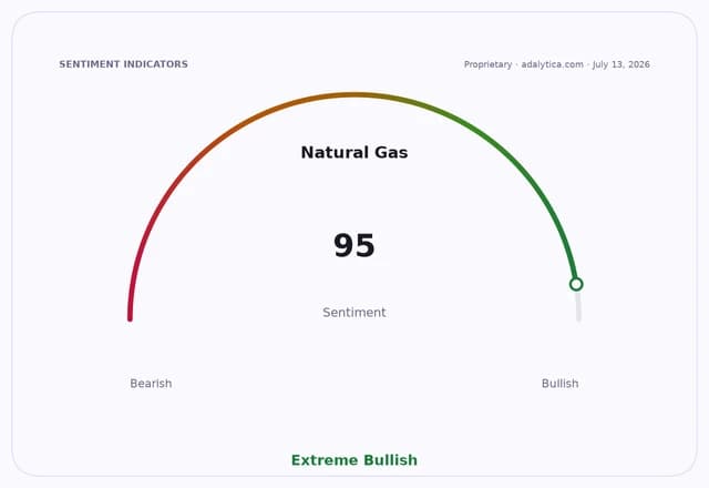 Natural Gas sentiment dial shows an Extreme Bullish reading of 95.