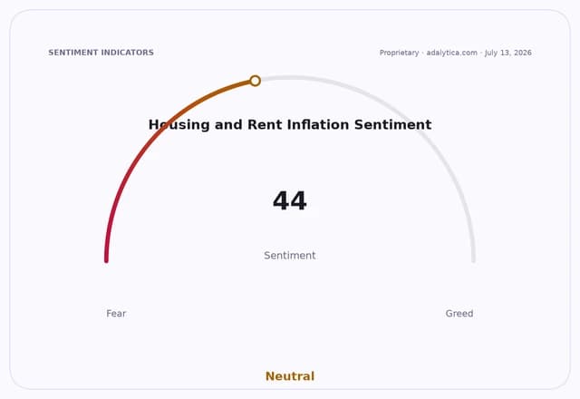 Sentiment gauge showing Housing and Rent Inflation Sentiment at 44, labeled Neutral.