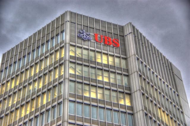 Exterior view of the UBS corporate offices building in Zurich, Switzerland.