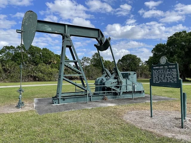 Preserved pumpjack at the Sunniland Oil Field, an oil drilling apparatus.