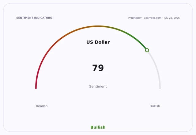 US Dollar sentiment gauge dial, showing a bullish reading of 79.