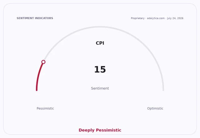 A sentiment gauge showing CPI at 15, categorized as Deeply Pessimistic.