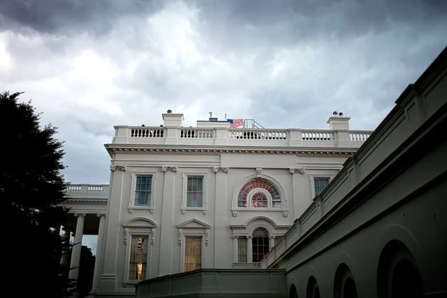 The west side of the White House Executive Residence, seen from a low angle.