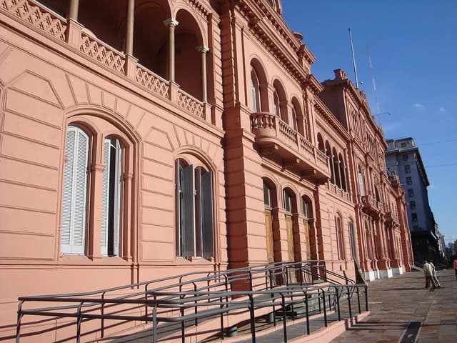 Exterior of the Casa Rosada, the official executive mansion of the President of Argentina.