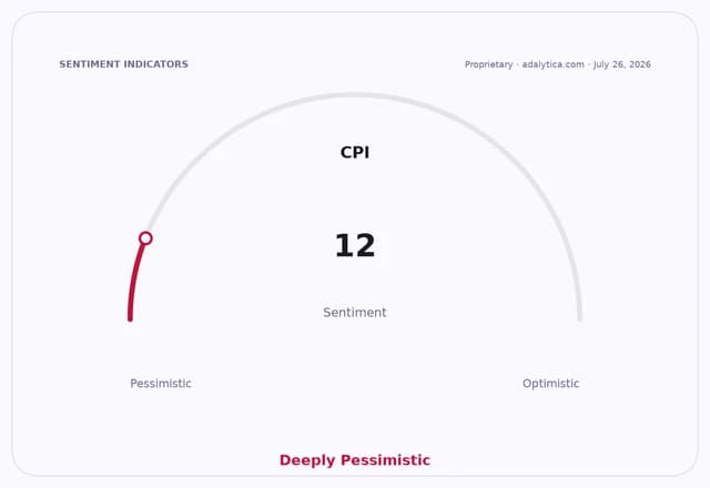 A sentiment gauge for CPI showing a deeply pessimistic reading of 12.