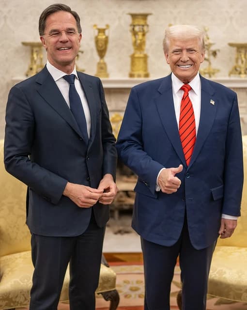 Donald Trump, former US President, stands with NATO Secretary General Mark Rutte.