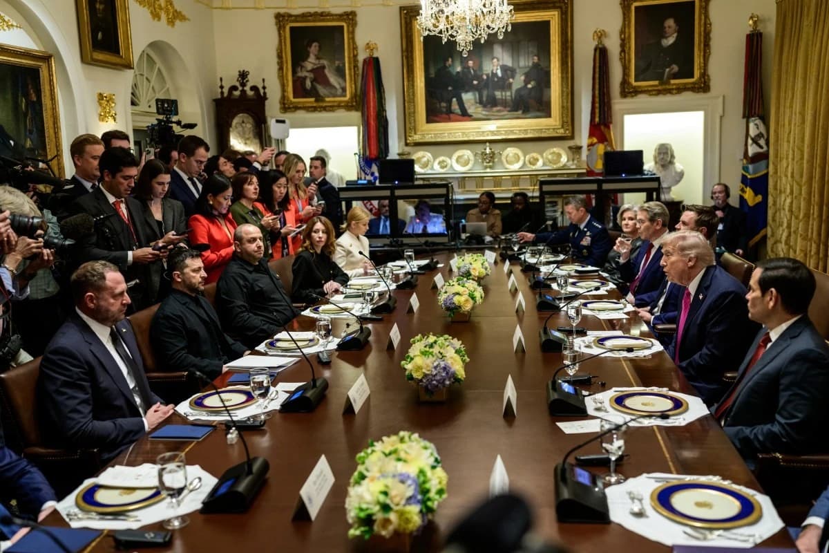 Donald Trump, then-President of the United States, and Volodymyr Zelenskyy, President of Ukraine, at a meeting.