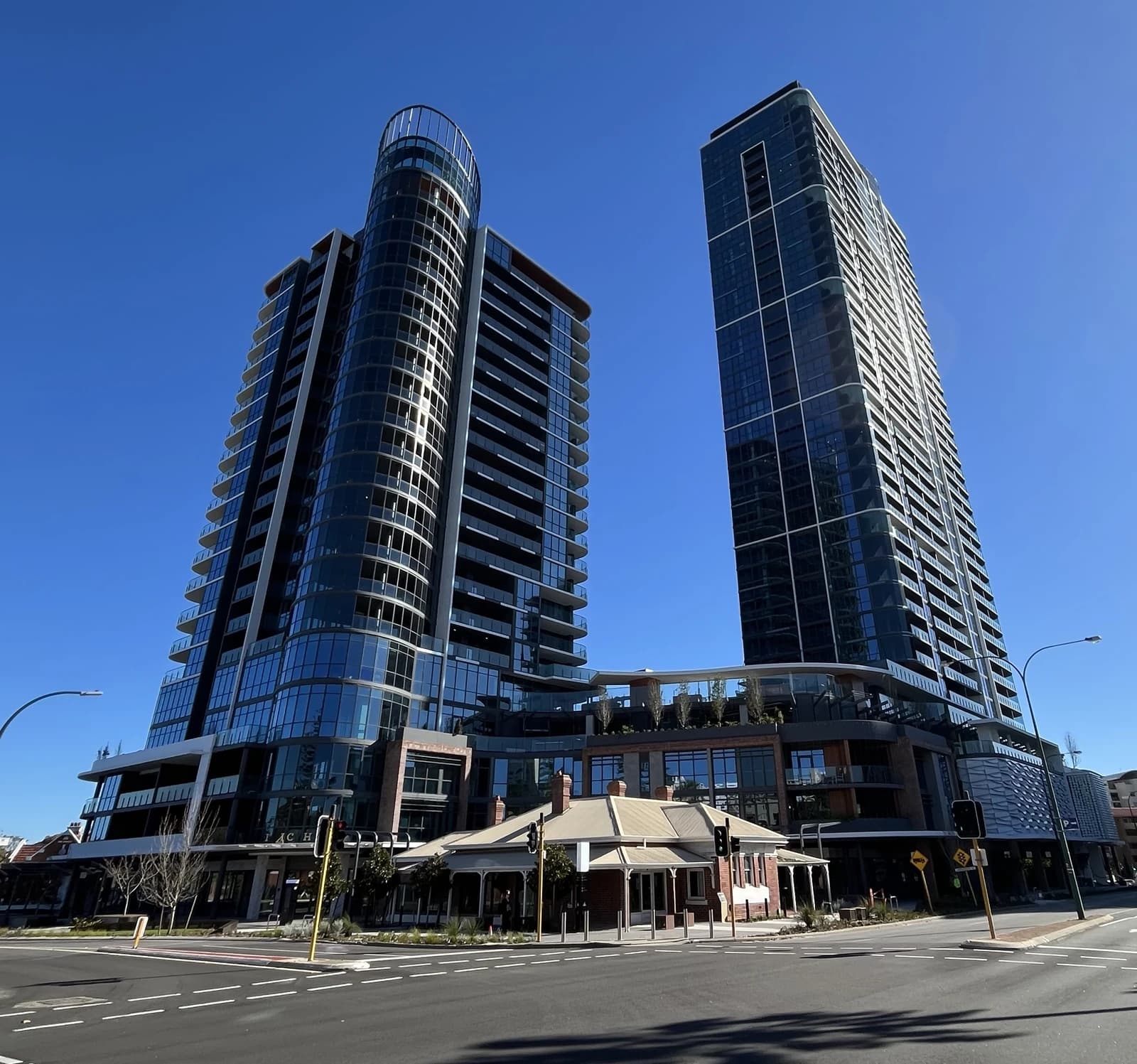 Civic Heart development in South Perth with two tall apartment buildings.