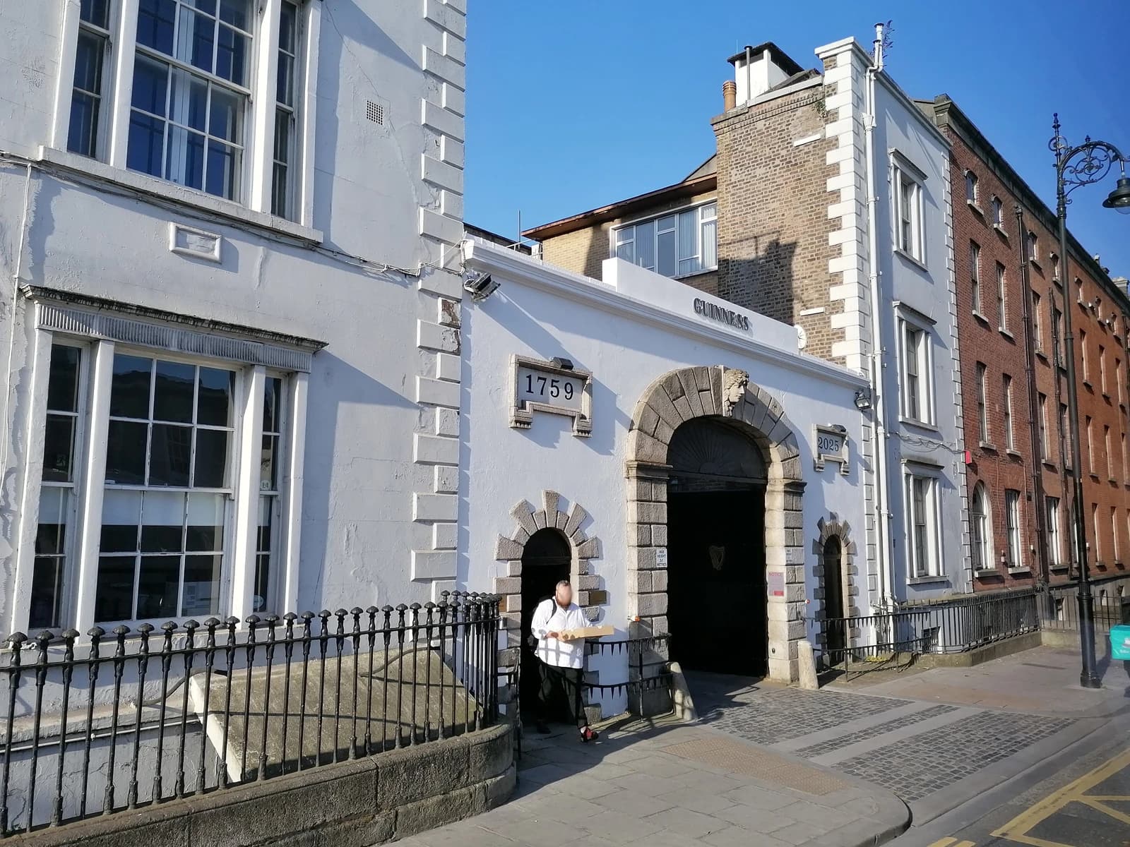 Exterior of Guinness Brewery Gate, Thomas Street, Dublin, with 'Guinness' and '1759' visible.