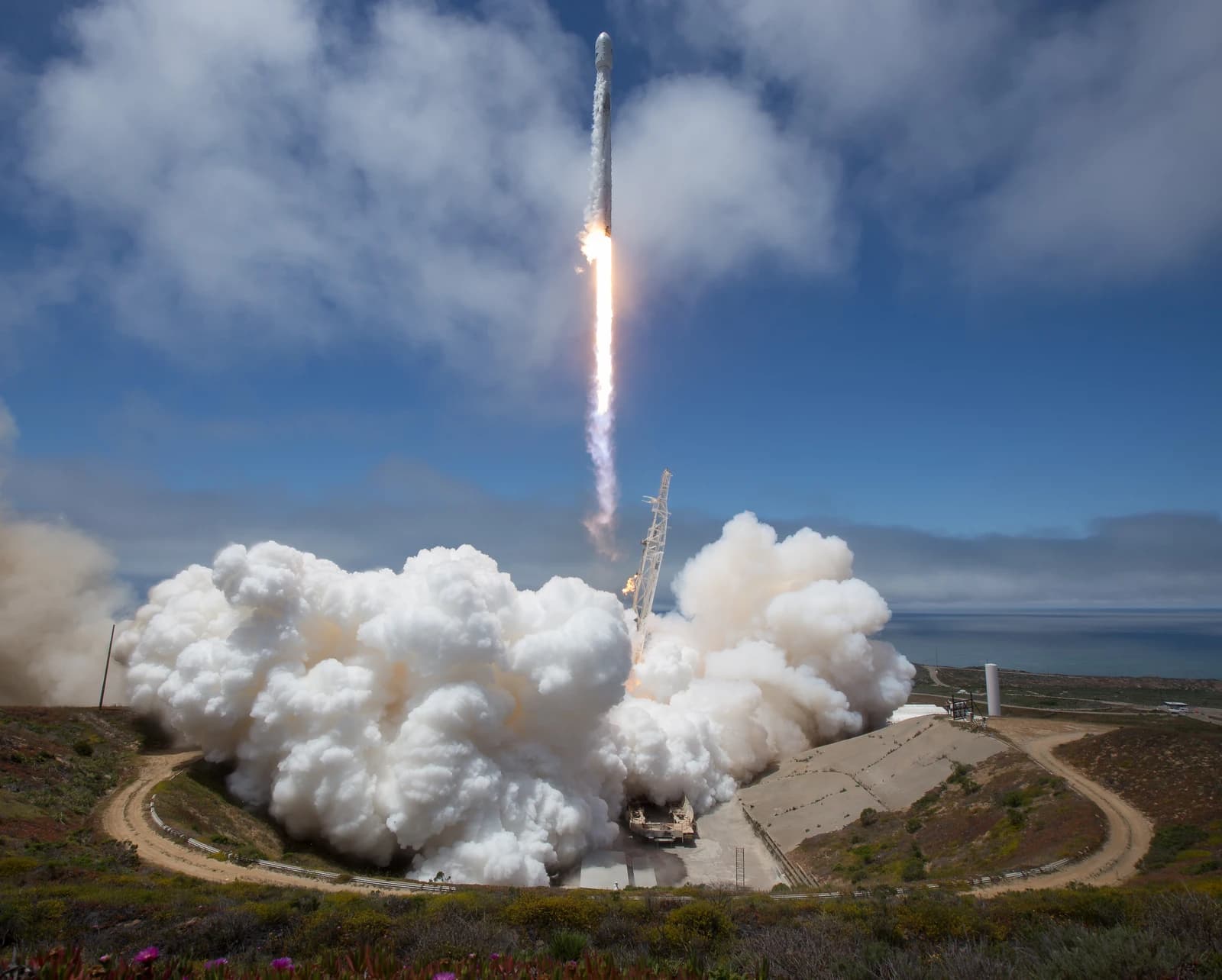 SpaceX Falcon 9 rocket launching from Vandenberg Air Force Base in California.