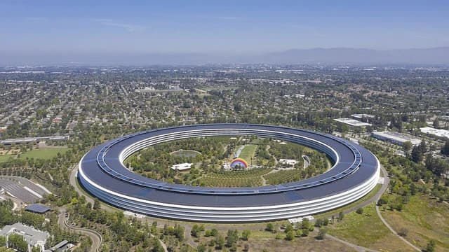 Aerial view of Apple Park, Apple's corporate headquarters, in Cupertino, California.