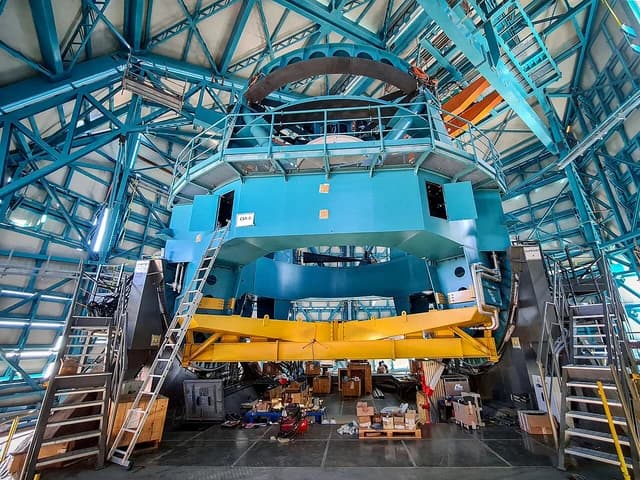 Vera C. Rubin Observatory telescope mount assembly and support structure.