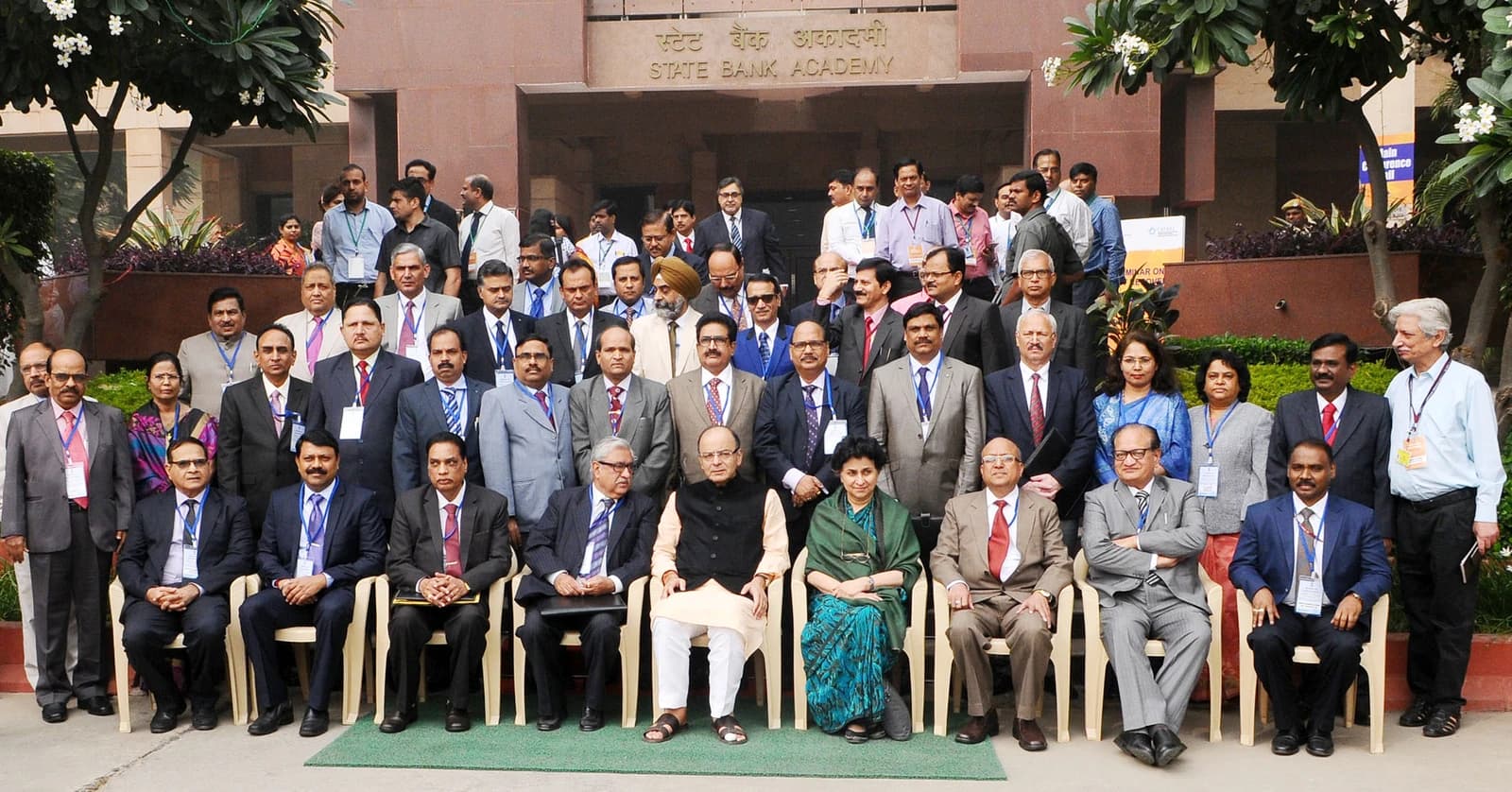 Arun Jaitley, Union Minister for Finance, poses for a group photograph at a seminar.