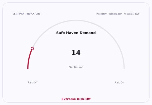 Safe Haven Demand sentiment gauge dial shows an Extreme Risk-Off reading of 14.