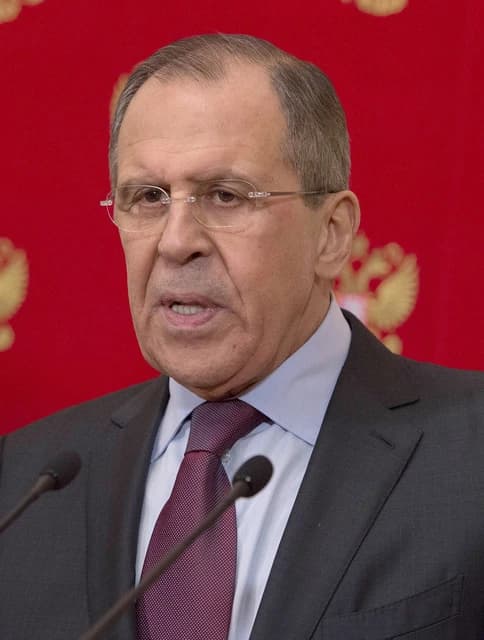 Sergey Lavrov, Russian Foreign Minister, speaking at a press conference.
