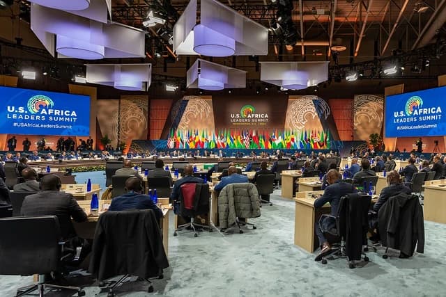 Attendees seated at a large conference during the U.S.-Africa Leaders Summit.