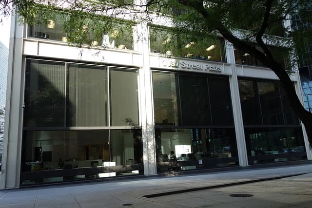 Exterior facade of Wall Street Plaza building in New York.