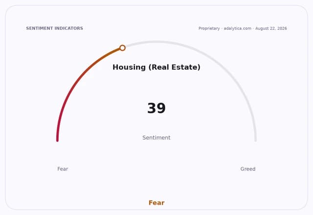 Housing (Real Estate) sentiment gauge shows 'Fear' with a reading of 39.