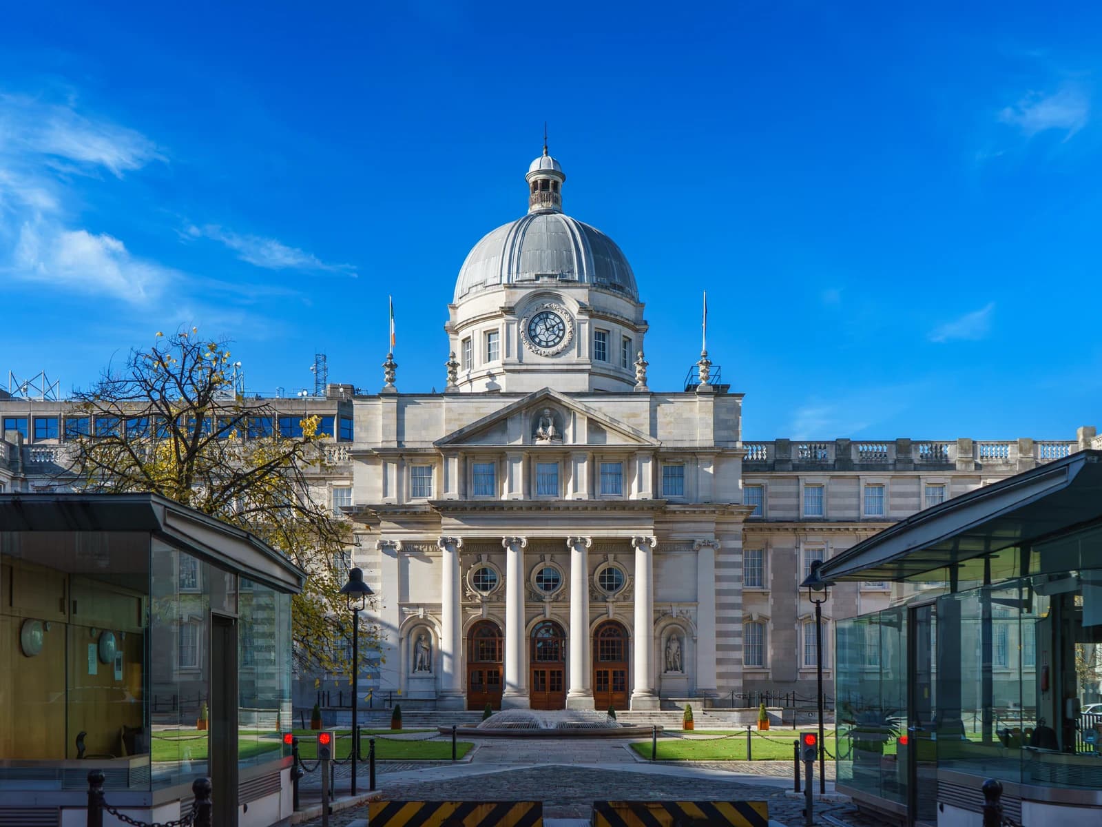 Government Buildings in Dublin, Ireland, featuring a grand dome and classical architecture.