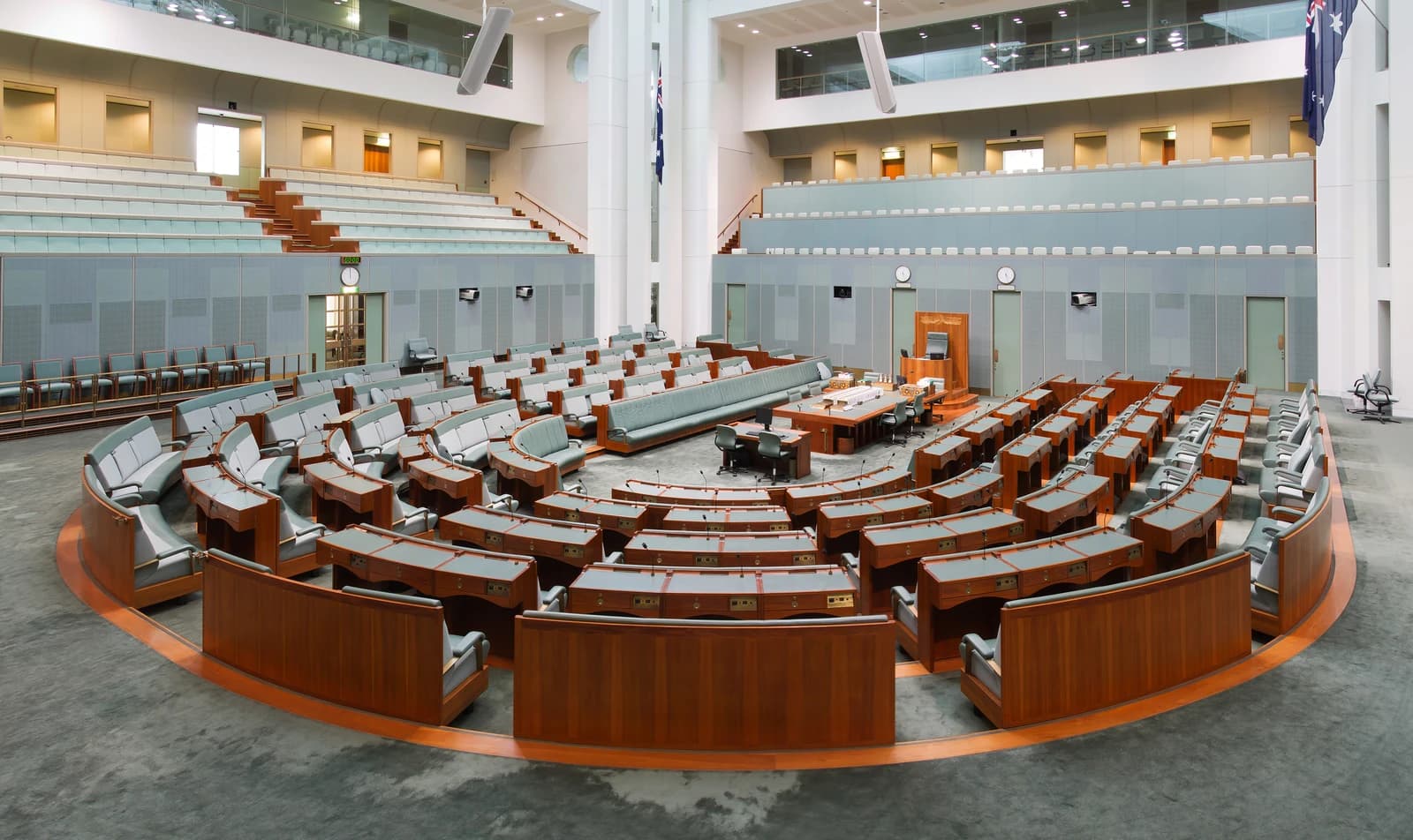 Empty chamber of the Australian House of Representatives, Parliament of Australia.