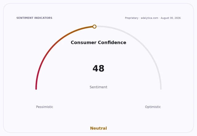 Consumer Confidence dial showing a Neutral sentiment of 48.