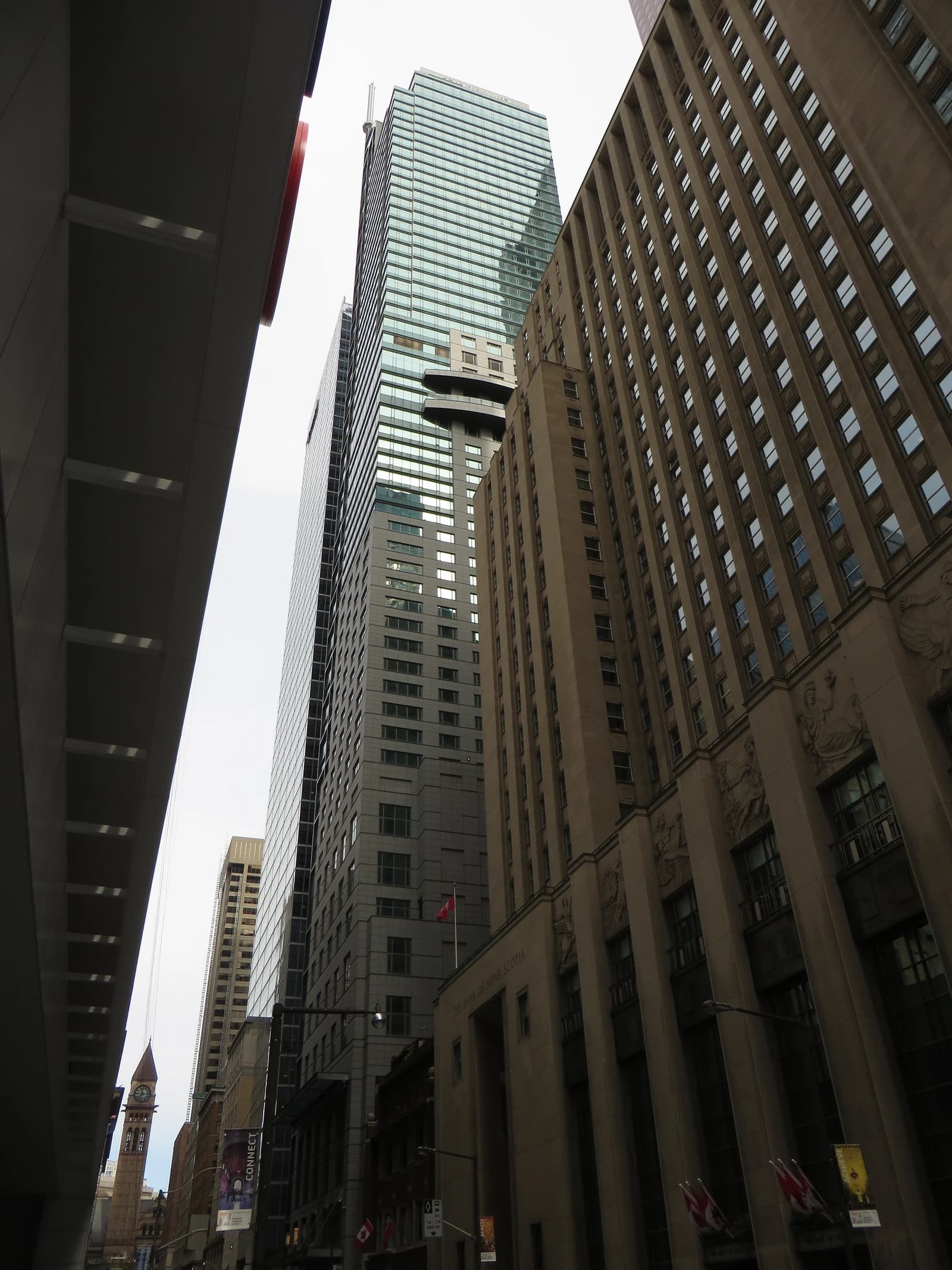 Bank of Nova Scotia Building, an office tower, dominates the Toronto skyline.